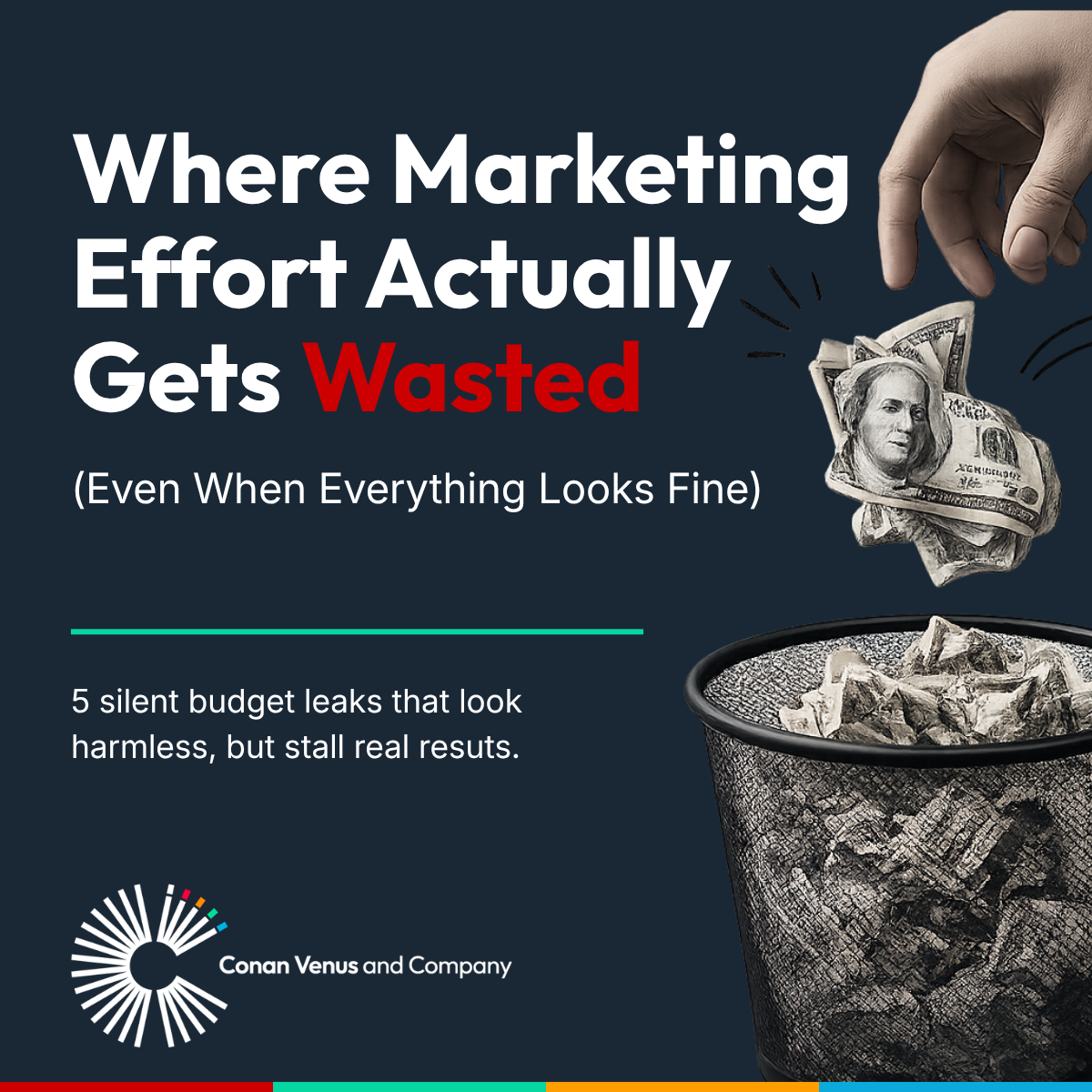 Hand throwing crumpled money into a trash can to represent wasted marketing budget
