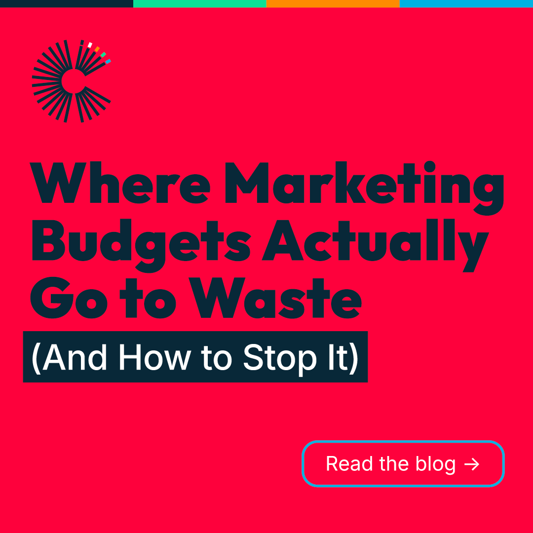 Bold red promotional banner with the headline “Where Marketing Budgets Actually Go to Waste (And How to Stop It),” a CVAC logo, and a “Read the blog” call-to-action button.